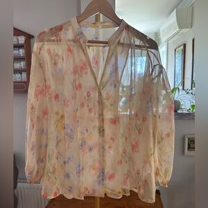 Sheer Floral Watercolor Blouse